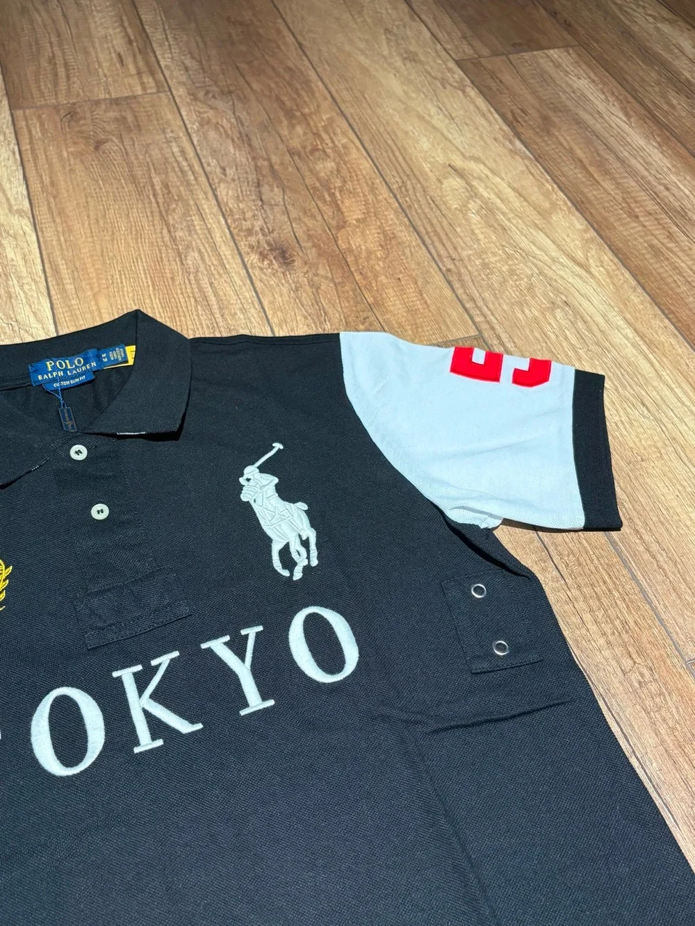 Polo Ralph Lauren Mens Black and White Slim Fit Tokyo Polo Shirt Brand New